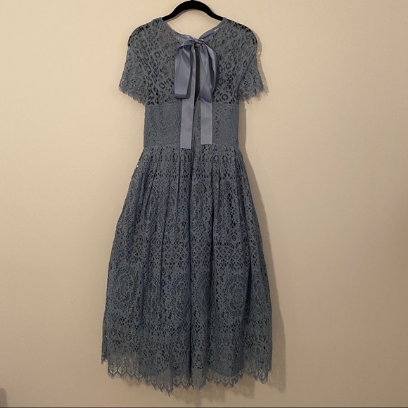 Blue Lace Midi Dress with ribbon tie and open back - Picture 12 of 13